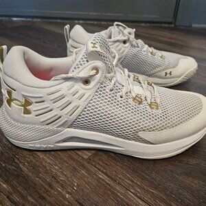Under Armour Women’s HOVR Block City 3.0 Training Sneakers – White / Gold, Size